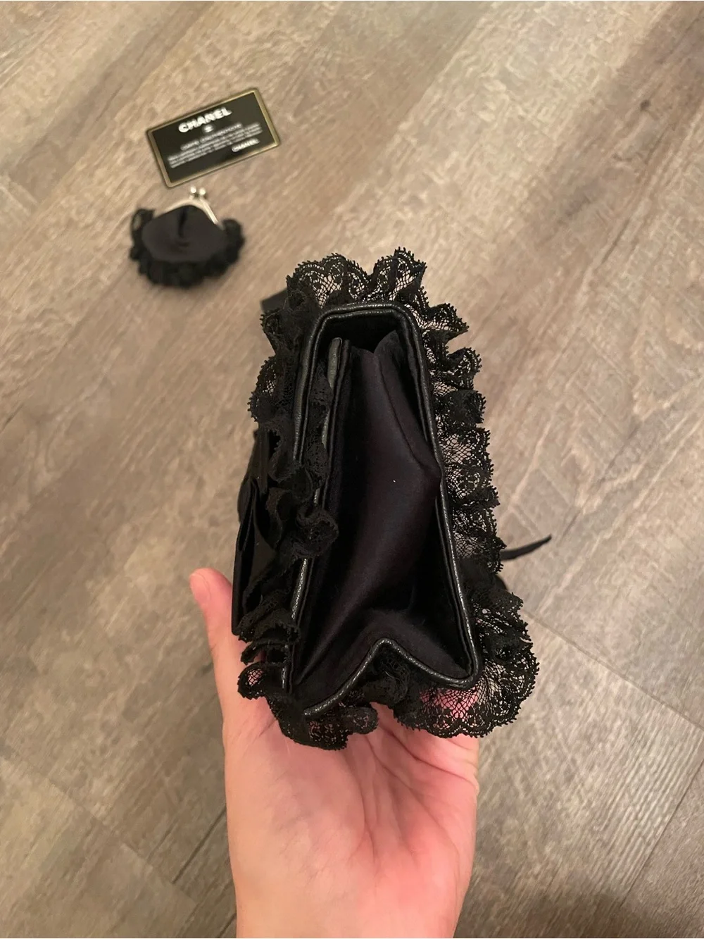 Vintage CHANEL Black Satin Bow Mini Crossbody with Coin Purse